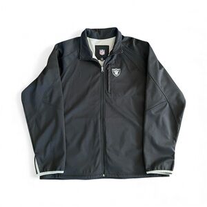 Raiders NFL Football Jacket Large Lined Full Zip Black Chest Pocket Logo